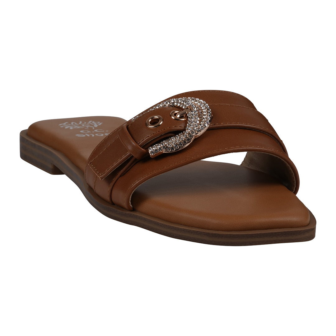 Women's Kenna Natural Embellished Buckle Flat Sandals
