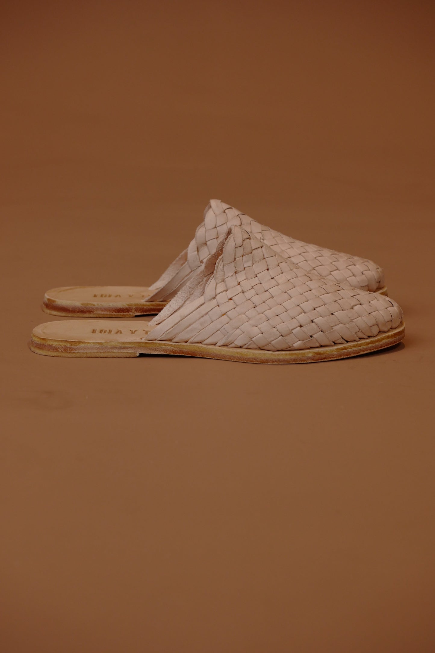 Hand Woven Leather Slides Cream