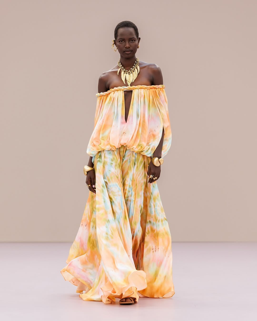 Off Shoulder Chiffon Maxi Dress