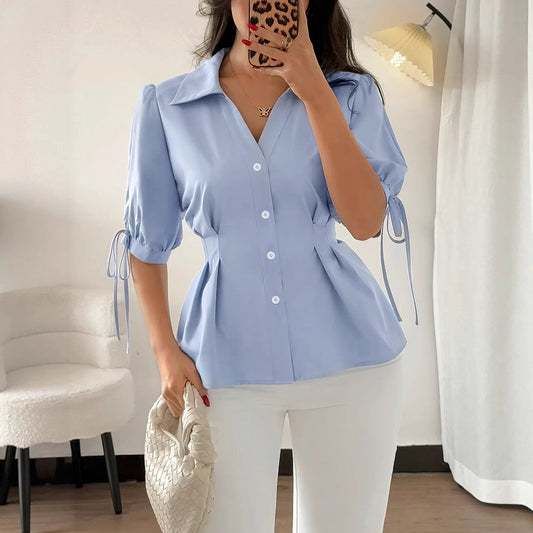 Short Sleeve Lace Cuff Blouse