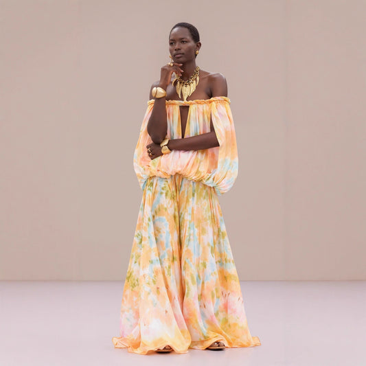 Off Shoulder Chiffon Maxi Dress